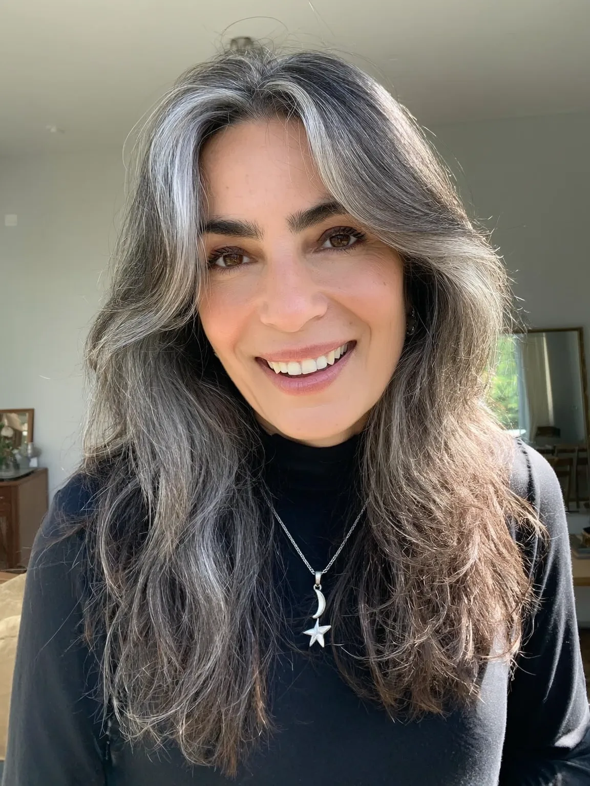 Medium-Length Voluminous Silver Frost Layered Cut